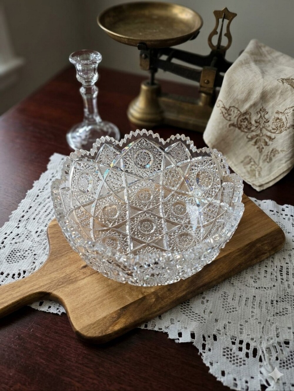 Authentic American Brilliant Cut Glass Bowl | Heavy Lead Crystal Hobstar